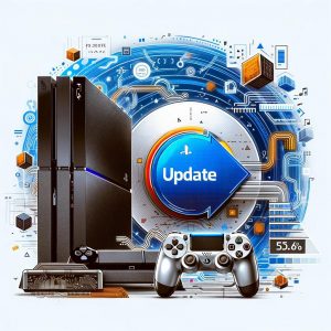 DALL·E 2024-01-29 09.53.31 - A visual representation of a PS4 update service, featuring a PS4 console and a PS4 controller. The scene should suggest the process of updating the co